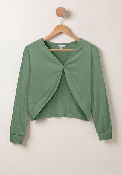 Twisted Front Pin Tuck Jersey Cropped Top
