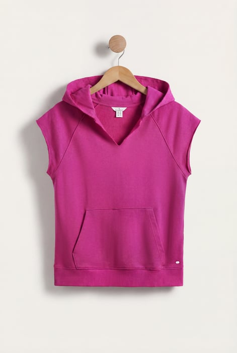 Pink Sleeveless Raw Edge Hoodie