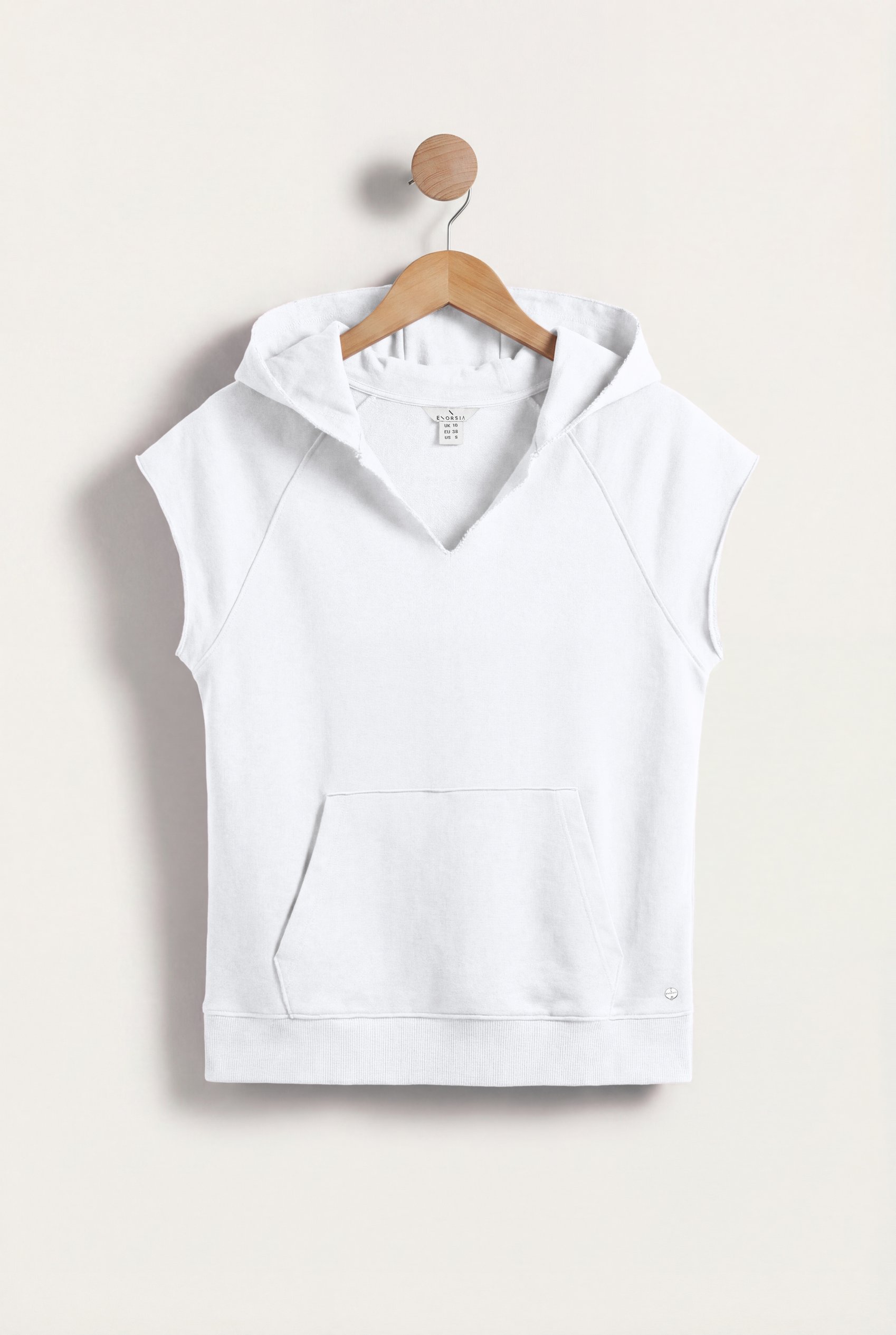 Enorsia Women's White Sleeveless Raw Edge Hoodie - Uk 18