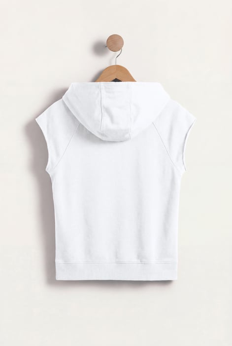 White Sleeveless Raw Edge Hoodie