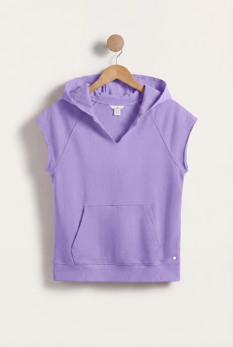Pink Sleeveless Raw Edge Hoodie
