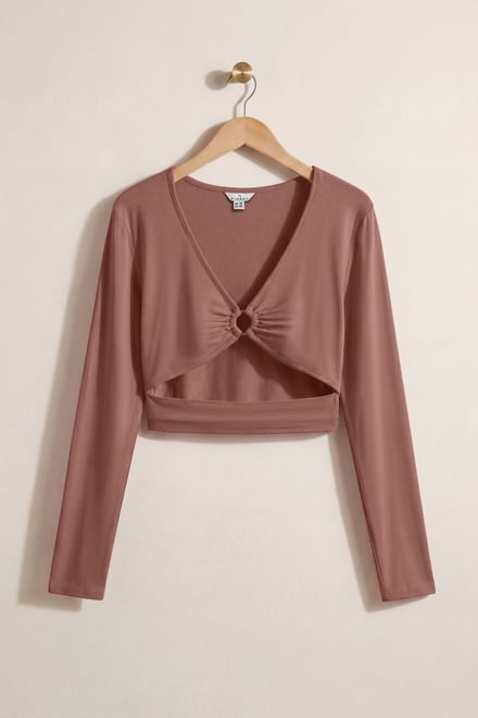 O-Ring Cut Out V-Neck Long Sleeves Top