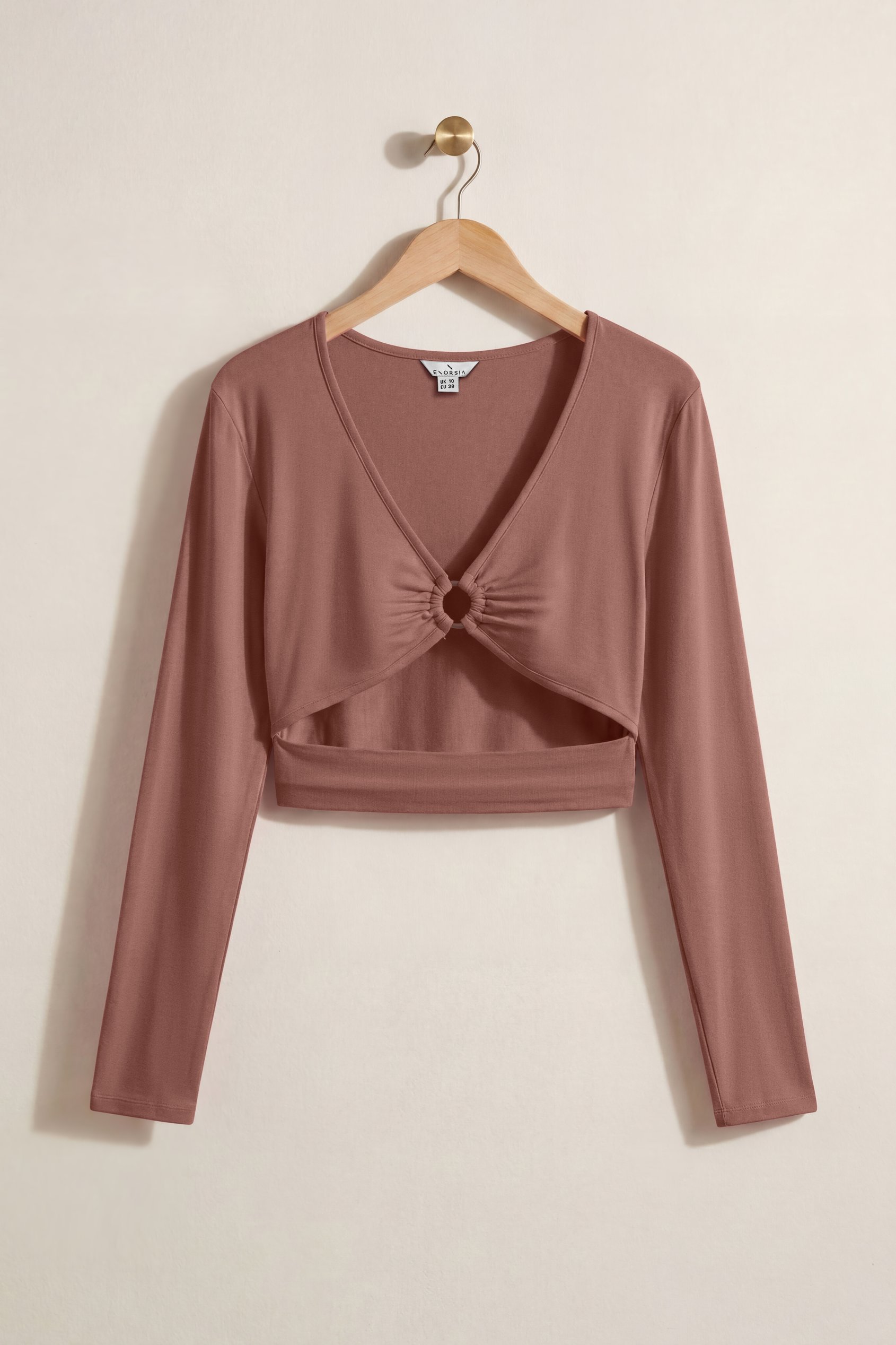 O-Ring Cut Out V-Neck Long Sleeves Top