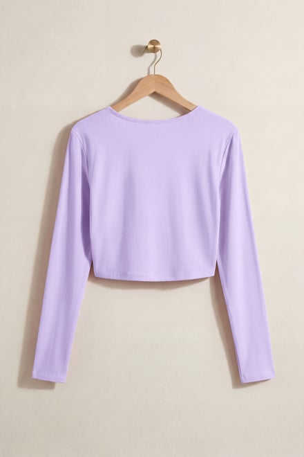 O-Ring Cut Out V-Neck Long Sleeves Top