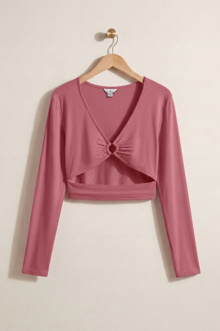 O-Ring Cut Out V-Neck Long Sleeves Top