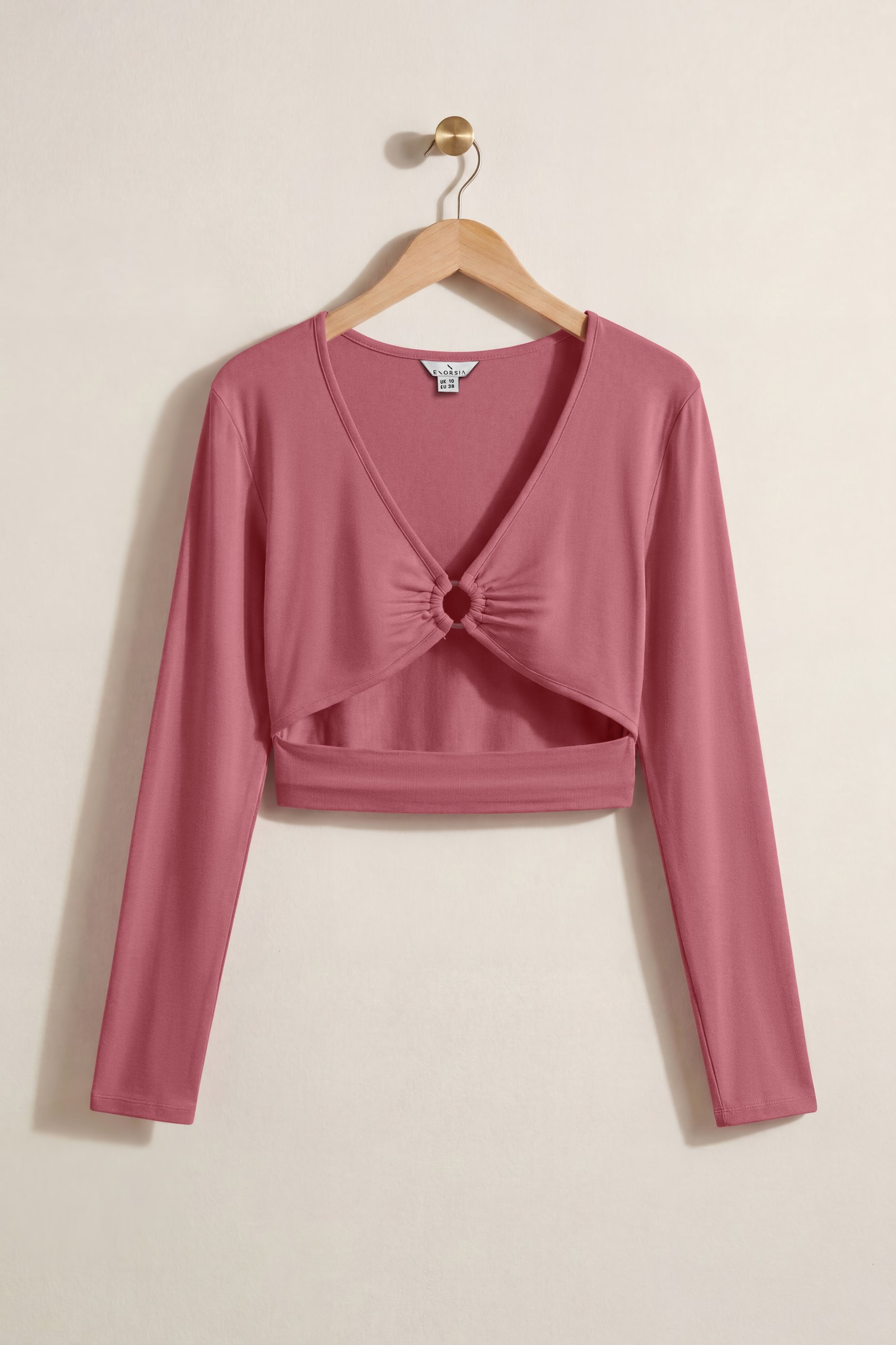O-Ring Cut Out V-Neck Long Sleeves Top