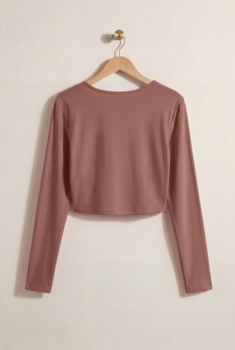 Brown O-Ring Cut Out V-Neck Long Sleeves Top
