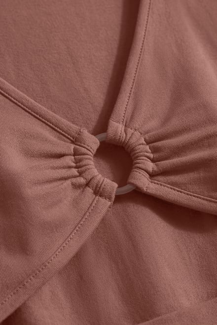 O-Ring Cut Out V-Neck Long Sleeves Top