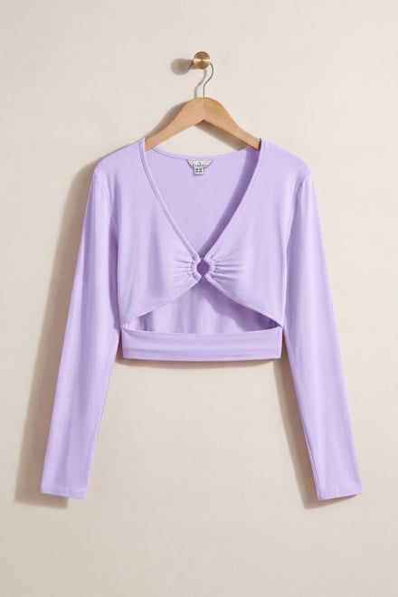 O-Ring Cut Out V-Neck Long Sleeves Top