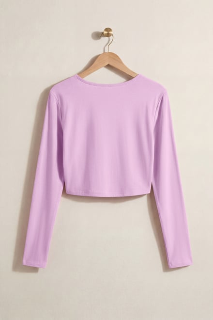O-Ring Cut Out V-Neck Long Sleeves Top