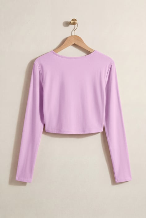 Pink O-Ring Cut Out V-Neck Long Sleeves Top