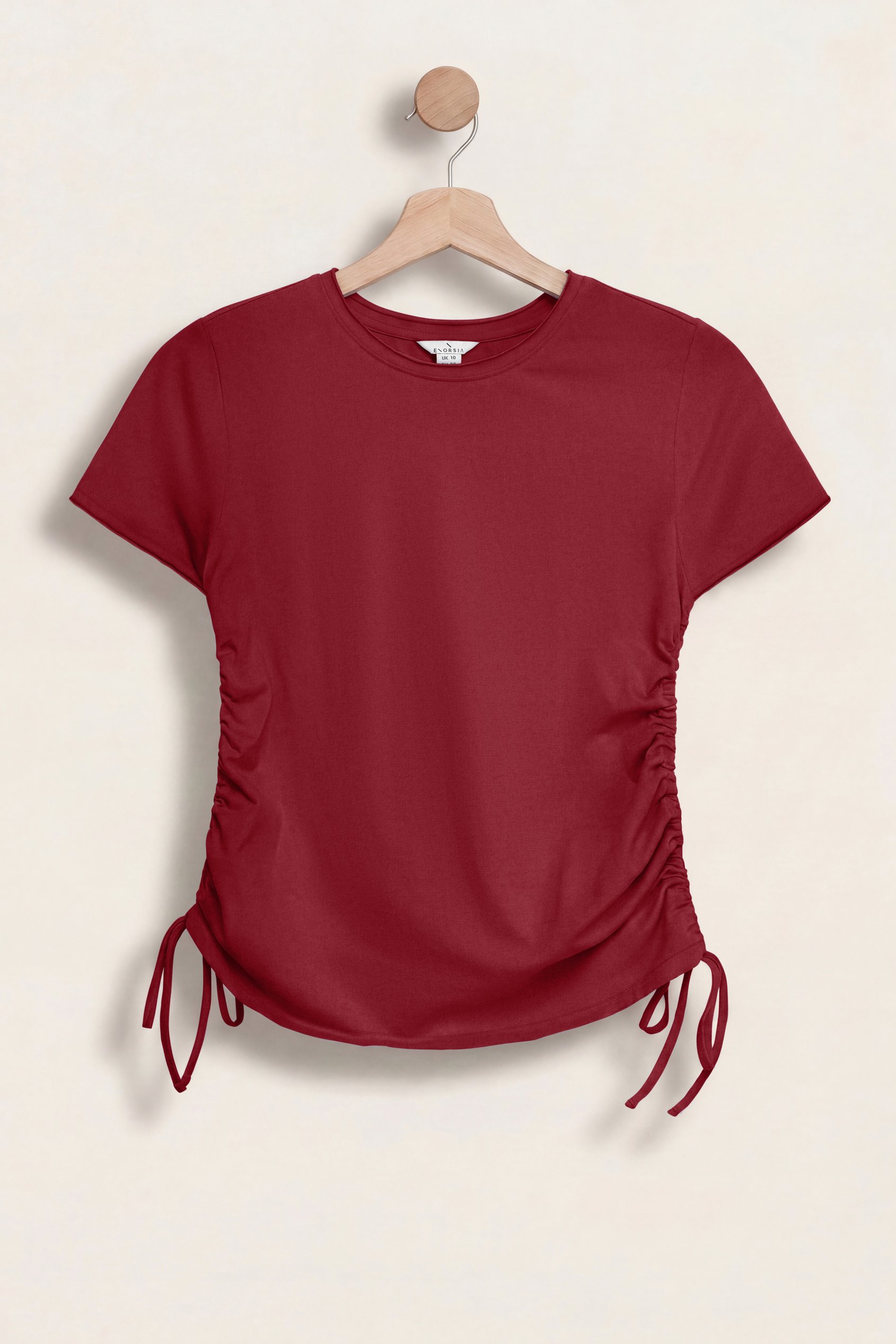Enorsia Women's Red Ruched Side Seam T-Shirt - Uk 18