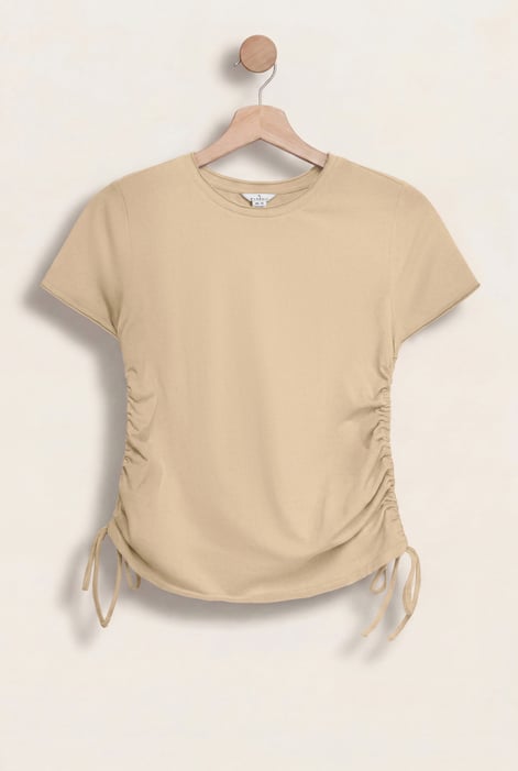 Cream Ruched Side Seam T-Shirt
