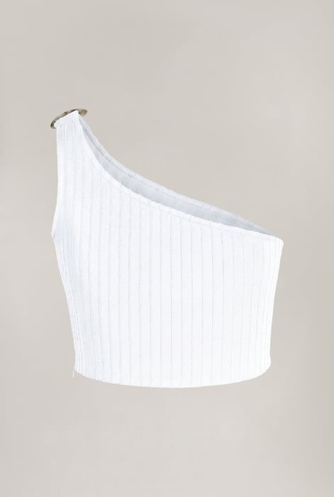 White One Shoulder Crop Vest Top