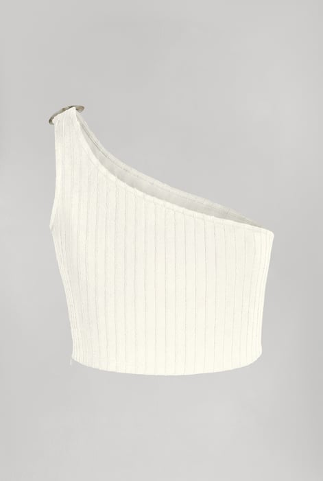 Cream One Shoulder Crop Vest Top