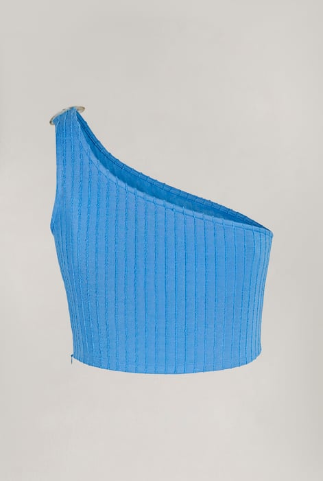 Blue One Shoulder Crop Vest Top