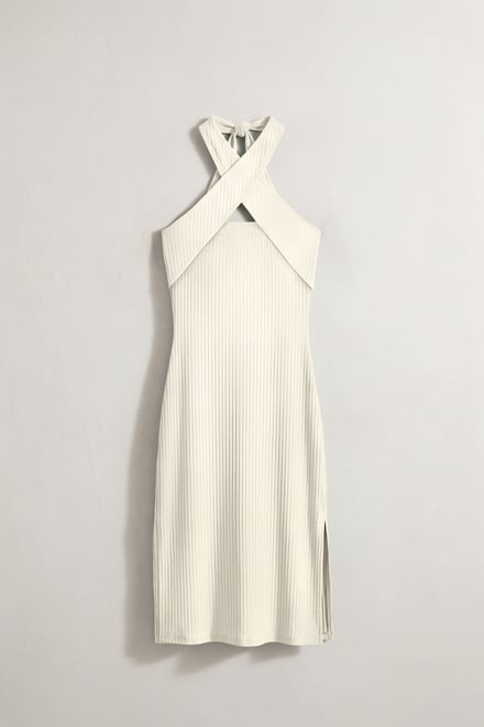 Crisscross Halter Rib Dress with Open Back