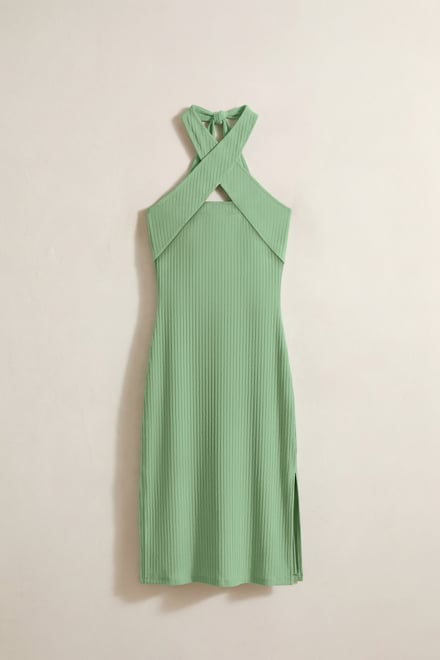 Crisscross Halter Rib Dress with Open Back