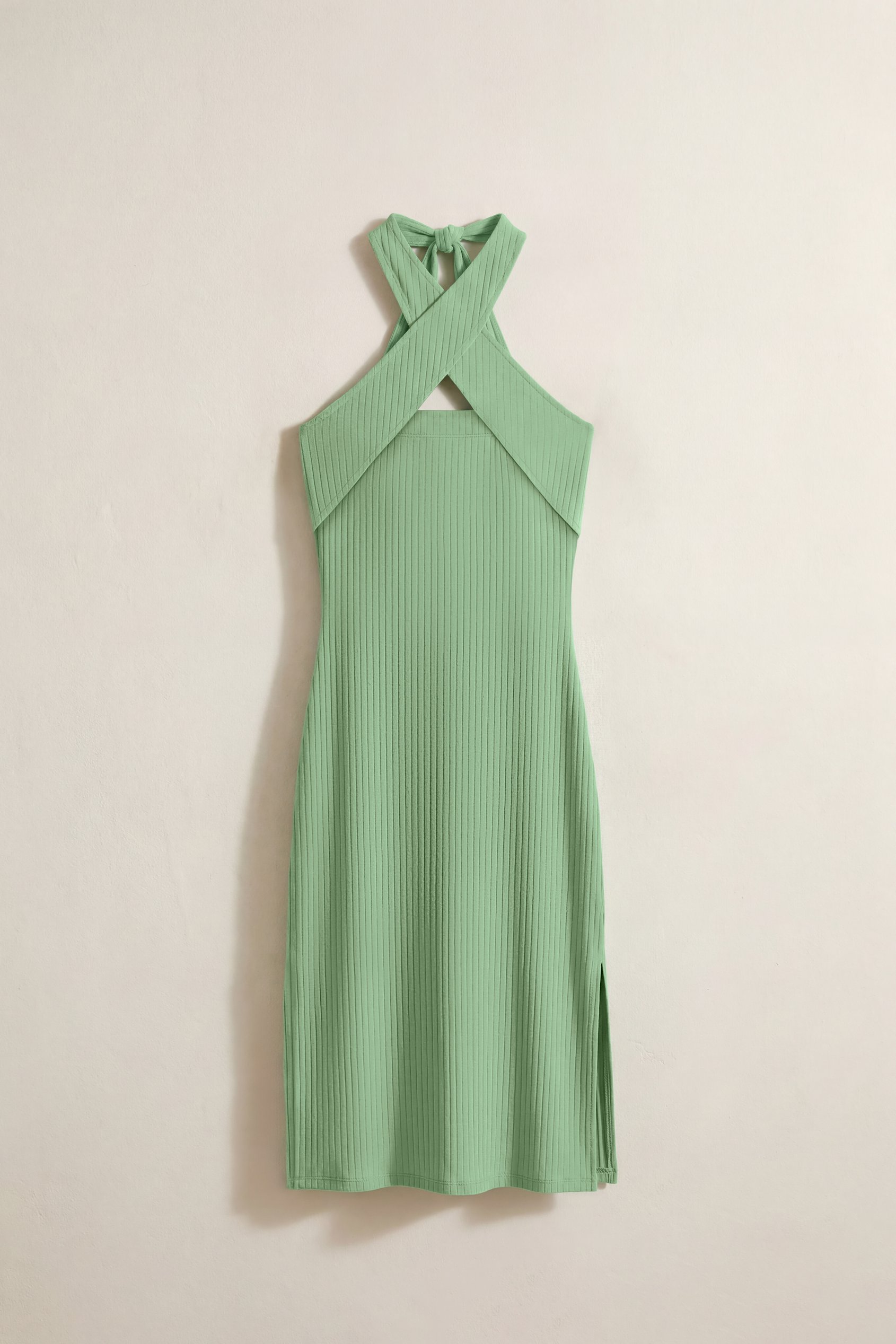 Crisscross Halter Rib Dress with Open Back