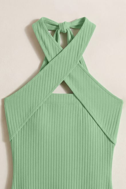Crisscross Halter Rib Dress with Open Back