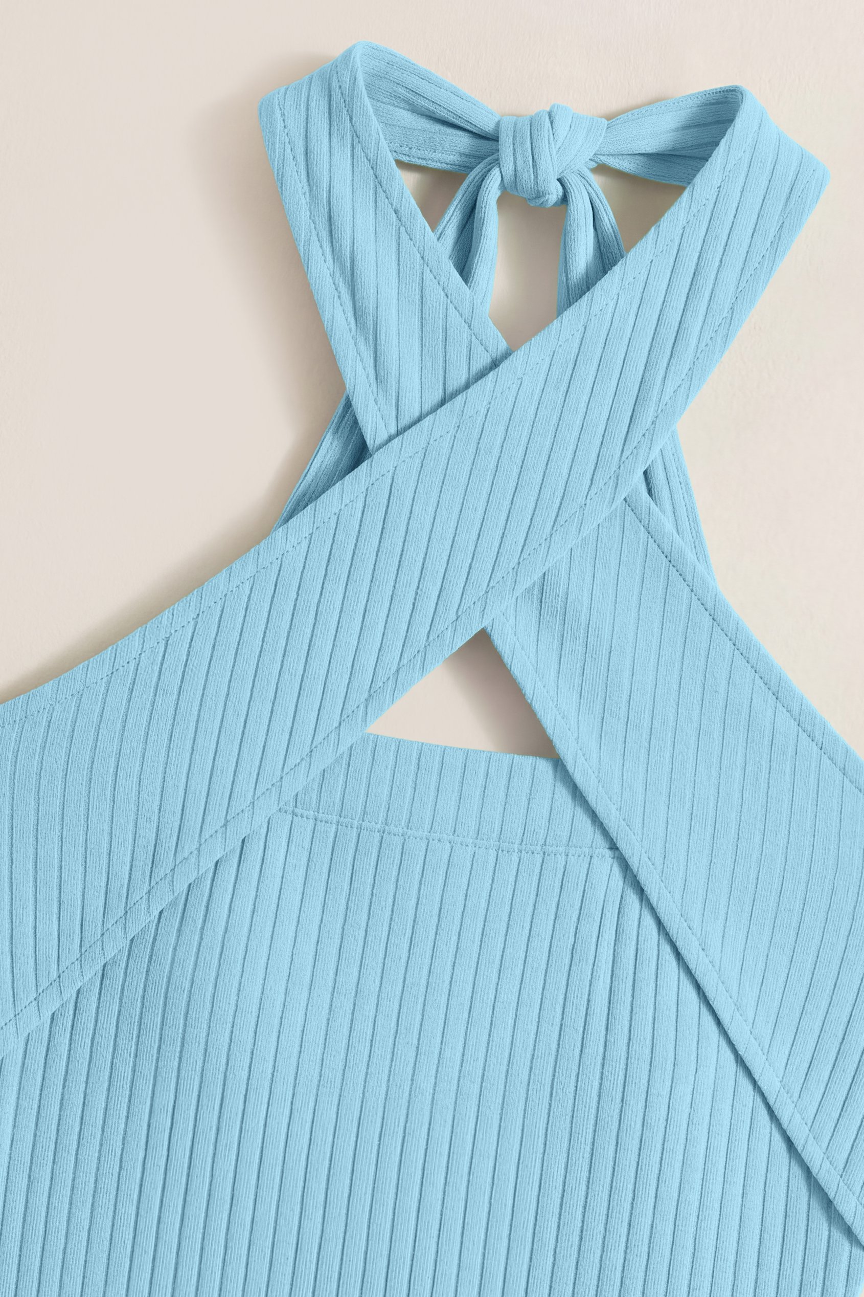 Crisscross Halter Rib Dress with Open Back
