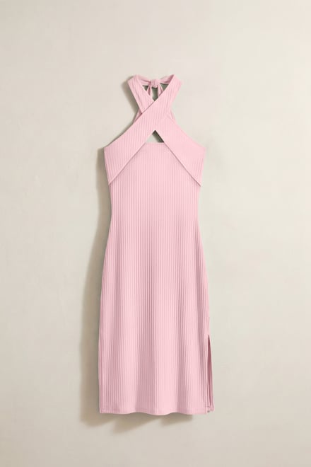 Crisscross Halter Rib Dress with Open Back