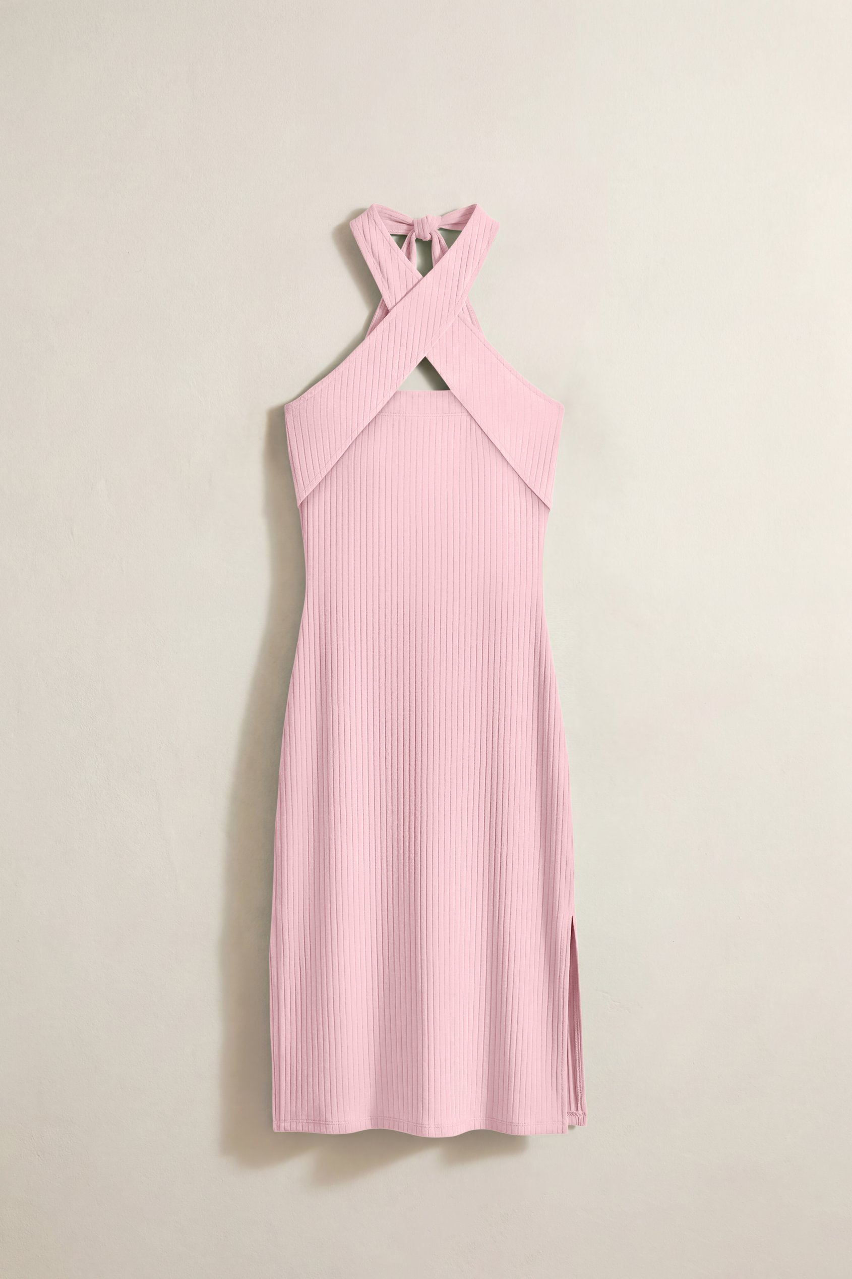 Crisscross Halter Rib Dress with Open Back