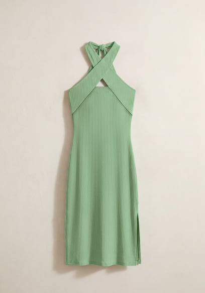 Crisscross Halter Rib Dress with Open Back