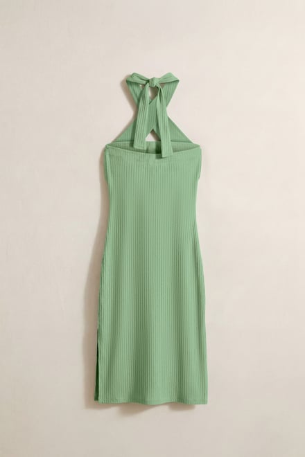 Crisscross Halter Rib Dress with Open Back
