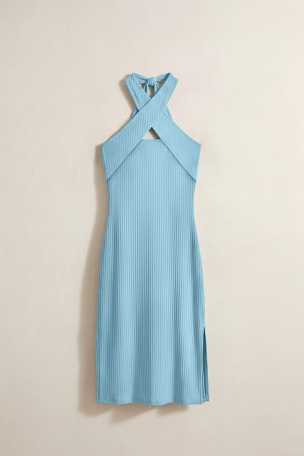 Crisscross Halter Rib Dress with Open Back