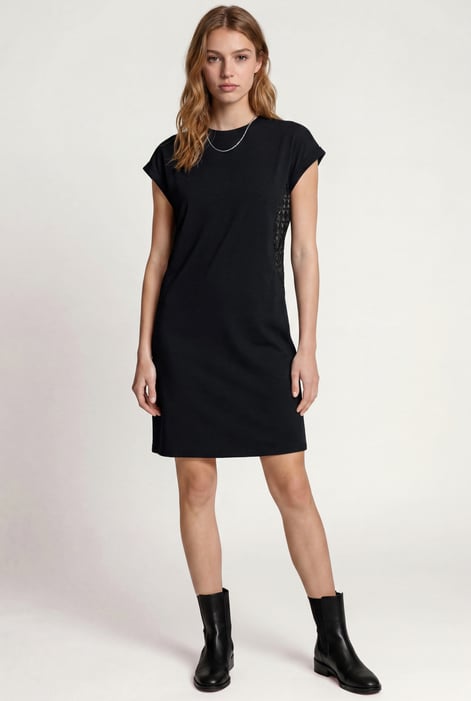 White Patch Cut Lace Jersey Dress