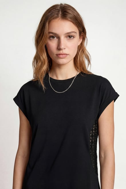 Patch Cut Lace Jersey Dress