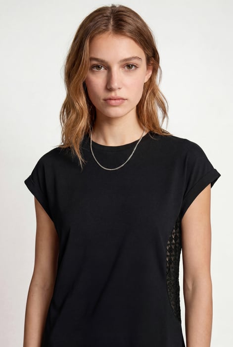 Black Patch Cut Lace Jersey Dress