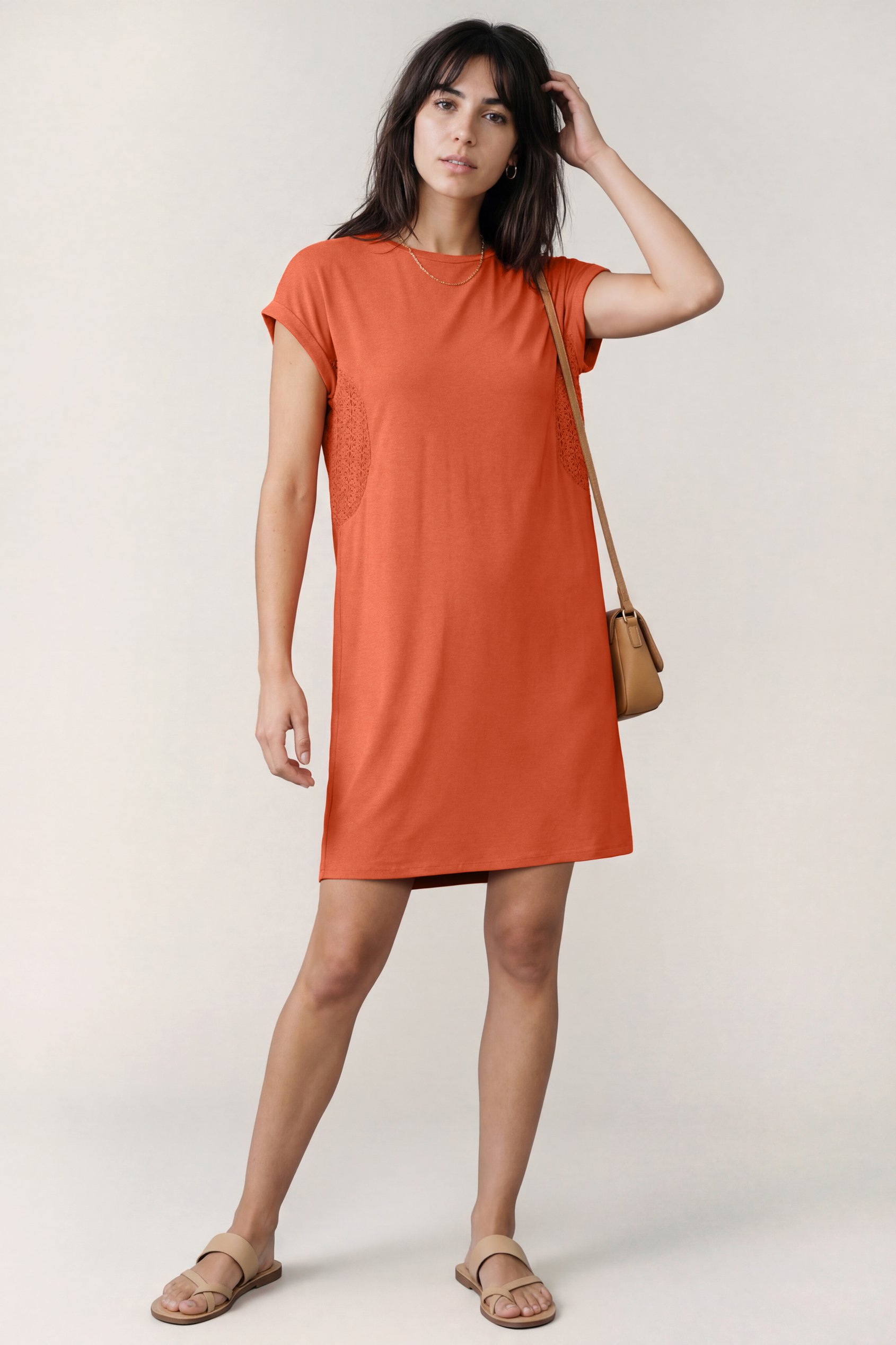 Patch Cut Lace Jersey Dress