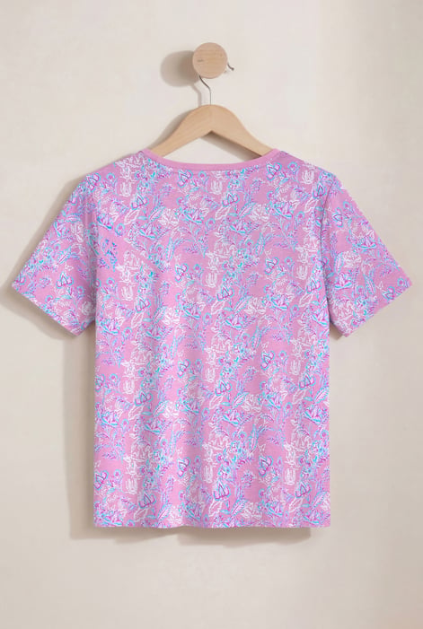 Pink Crayon Leaf Printed T-Shirt