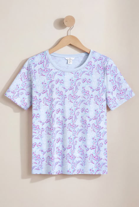 White Crayon Leaf Printed T-Shirt