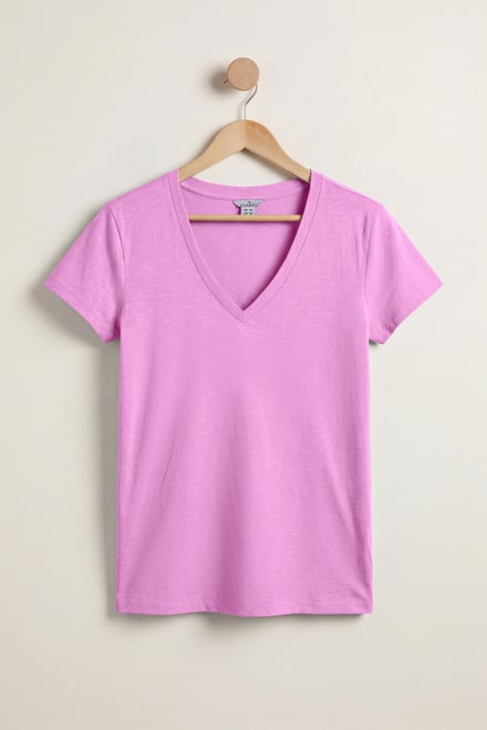 V-Neck Short Sleeve Slub T-Shirt