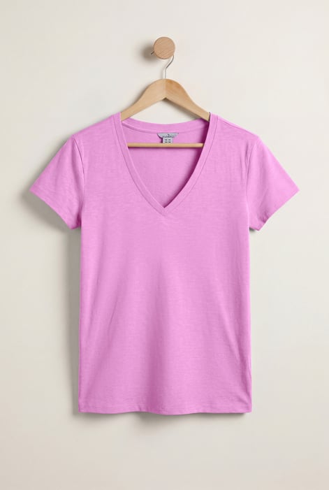 White V-Neck Short Sleeve Slub T-Shirt