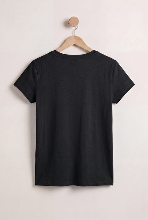 Black V-Neck Short Sleeve Slub T-Shirt