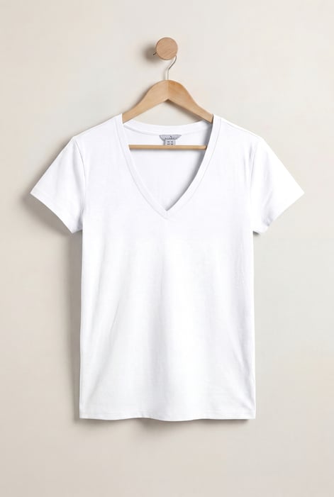 White V-Neck Short Sleeve Slub T-Shirt