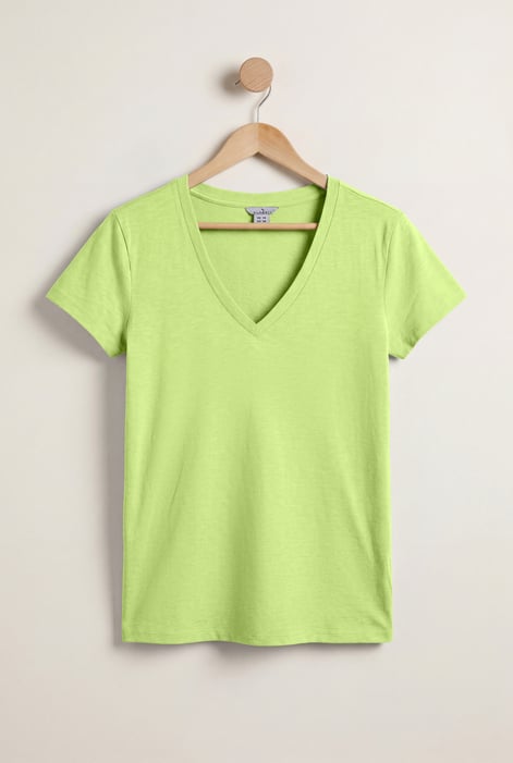 White V-Neck Short Sleeve Slub T-Shirt