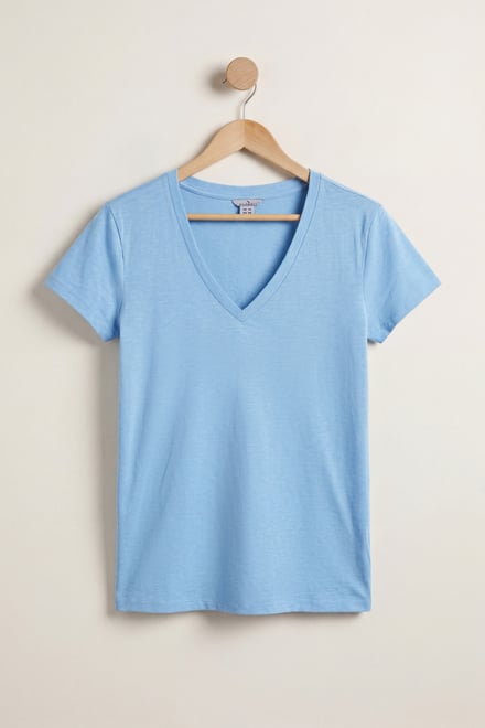 V-Neck Short Sleeve Slub T-Shirt