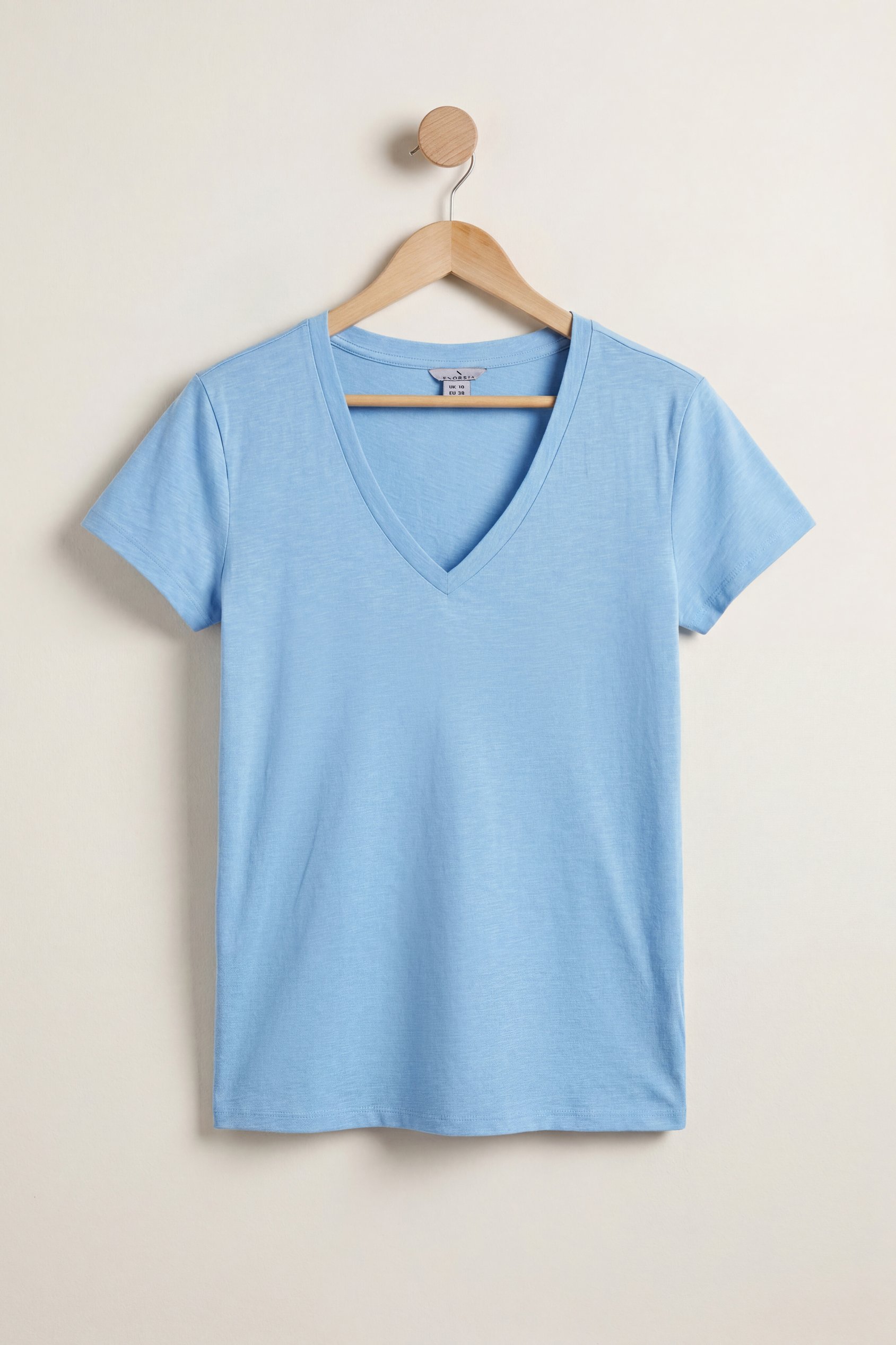 Enorsia Women's Blue Slub Cotton V Neck T-Shirt - Uk 12