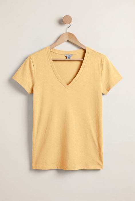 White V-Neck Short Sleeve Slub T-Shirt