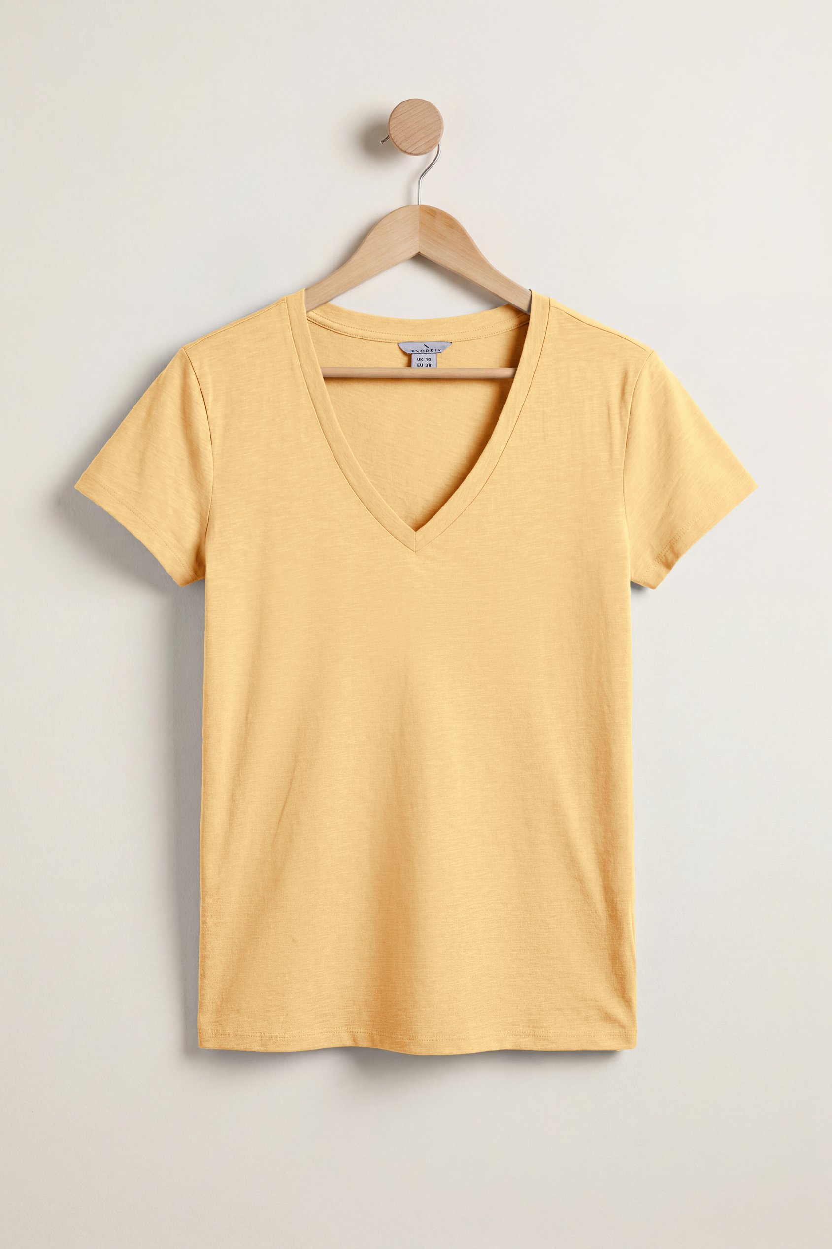 Enorsia Women's Yellow Slub Cotton V Neck T-Shirt - Uk 12