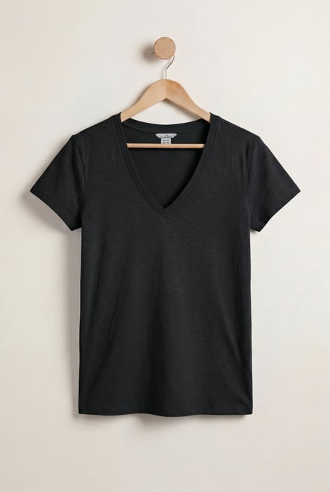 White V-Neck Short Sleeve Slub T-Shirt