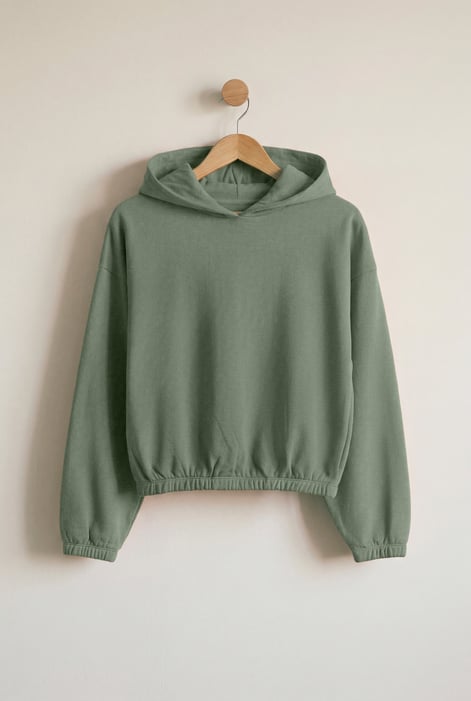 Green Jersey Hoodie With Elastic Waistband