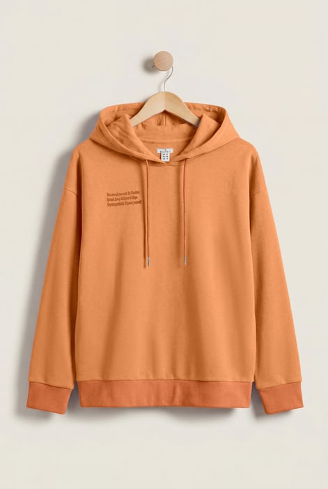 Orange Slogan Life Tonnel Rib Hoodies