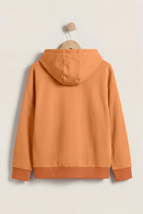 Orange Slogan Life Tonnel Rib Hoodies