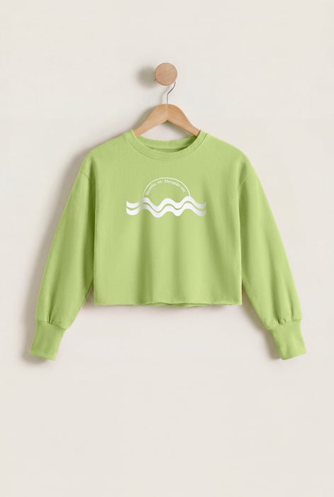 Blue Raw Edge Chest Print Sweatshirt